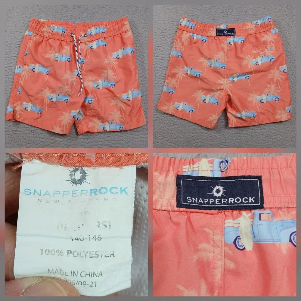 Snapper Rock Swim Trunks Youth 10–12 Orange Surf Truck Palm‎ Print